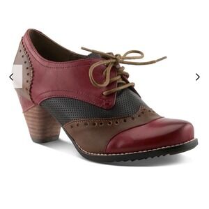 L'ARTISTE by SPRING STEP Leather Oxford Red Brown Heel Tie Size EU 38 US 7.5/8